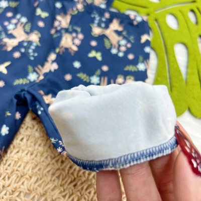 Conj. Body Manga Longa e Calça em Malha Térmica Rena com Flores - Azul Marinho